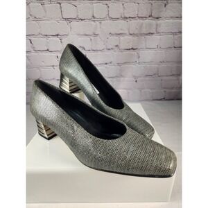 Proxy Womens Shoes Size 8M Silver Metallic Block Heel Made in Spain